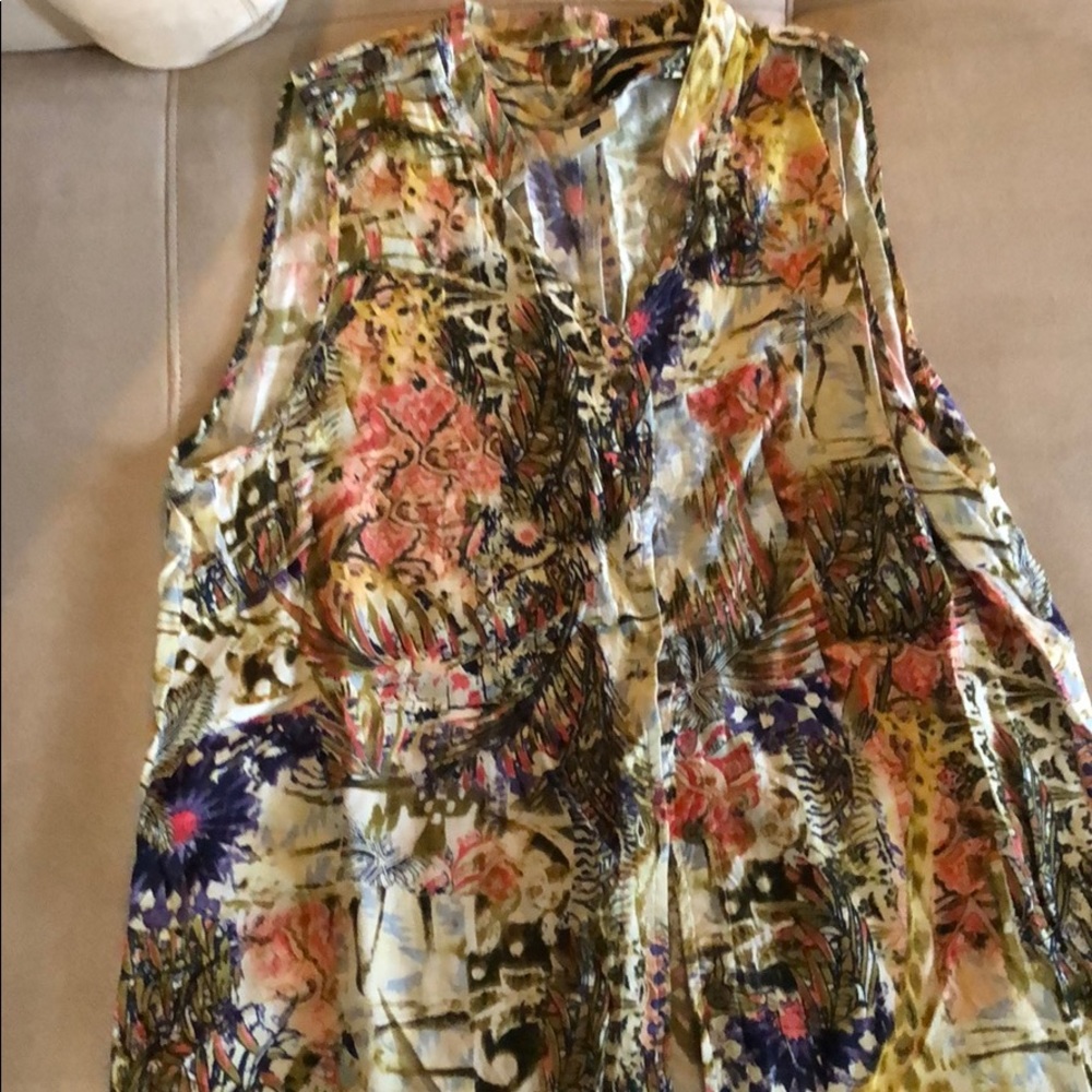 patterned tank top button up blouse